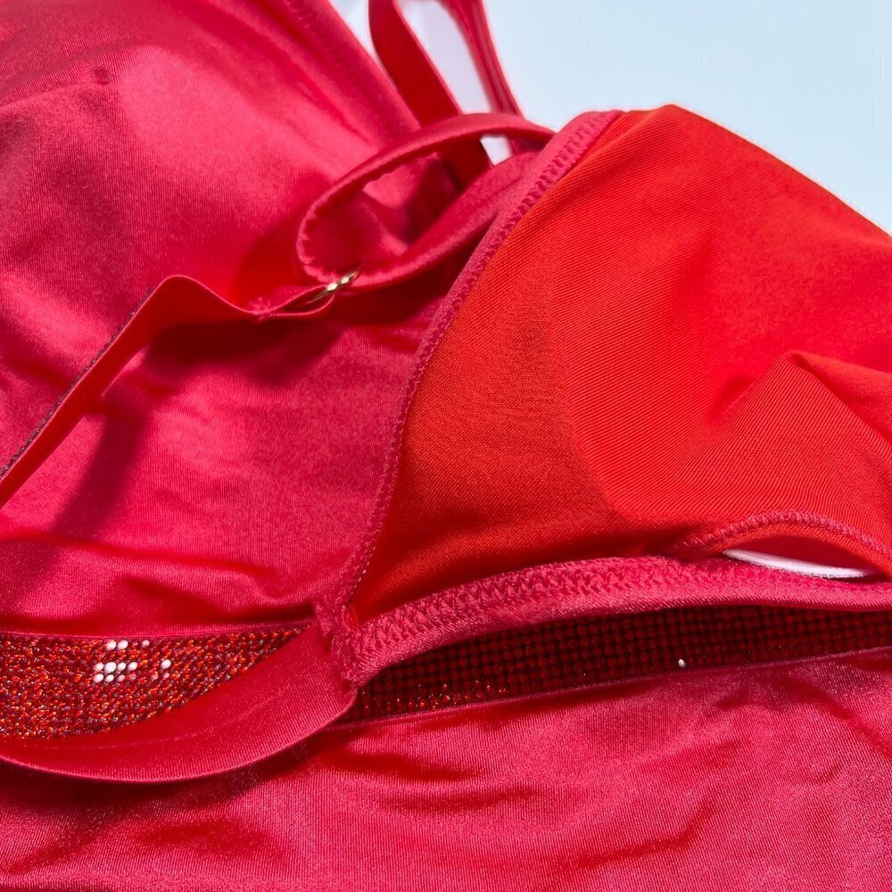 Victoria Secret Small S Shine Strap Plunge One Piece Swimsuit Bikini Red Pink - Picture 8 of 8